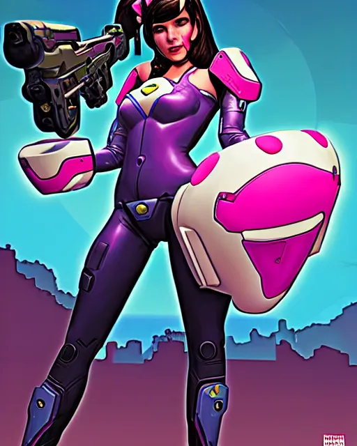 Prompt: d. va from overwatch, comic book cover, in the style of richard corben