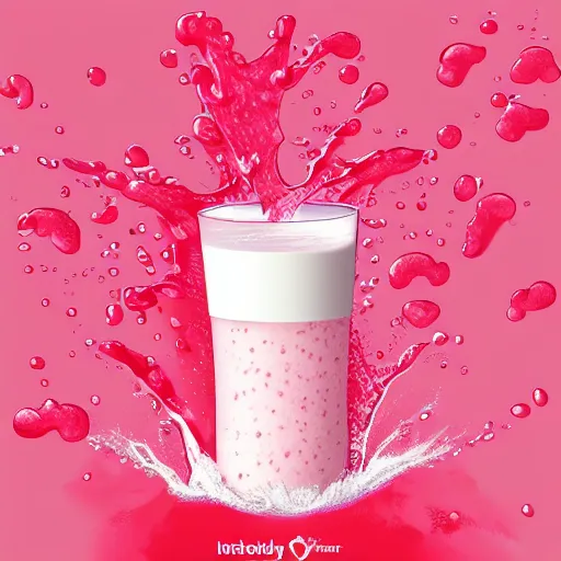 Image similar to a hyperdetailed strawberry milk poster, floating milk fluid, there are no cups or bottles, 4 k hd wallpaper illustration, package cover