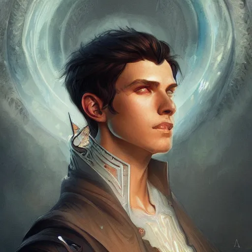 Prompt: portrait of the young male wizard of thunder, D&D, fantasy, intricate, elegant, highly detailed, digital painting, artstation, smooth, sharp focus, illustration, art by artgerm and greg rutkowski and alphonse mucha