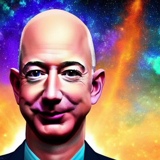 Image similar to Jeff Bezos as a cosmic horror with a cosmic background. Epic digital art