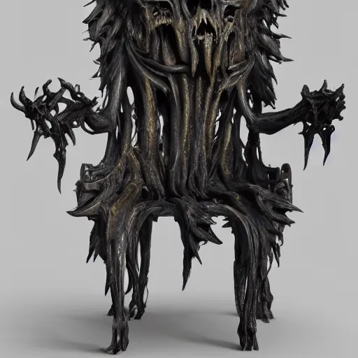 Image similar to monster graveyard chair, portrait of daemons, beings of astonishing structure, high detail, cinematic, cgsociety 8k