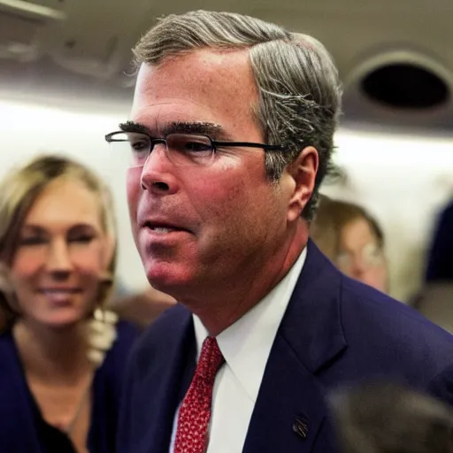 Image similar to Jeb bush is a mess, Jeb is on a flight with lots of people