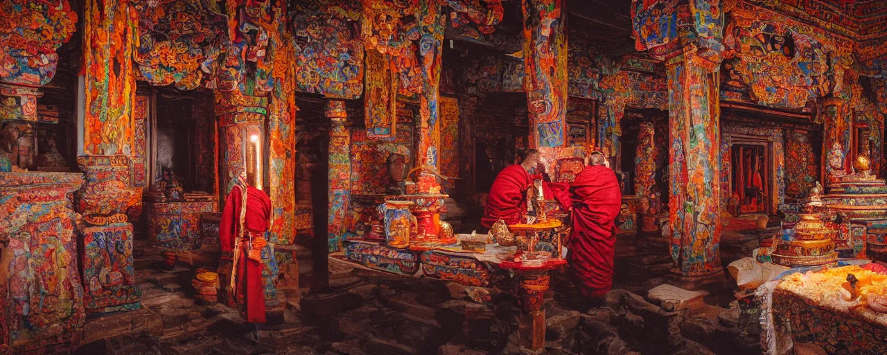 Prompt: an ancient tibetan temple with spaghetti, canon 5 0 mm, cinematic lighting, photography, retro, film, kodachrome, closeup