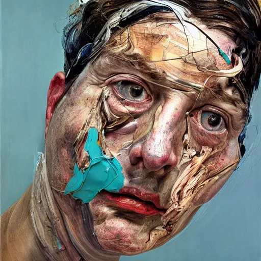 Prompt: high quality high detail painting by lucian freud and jenny saville, hd, chaos, turquoise