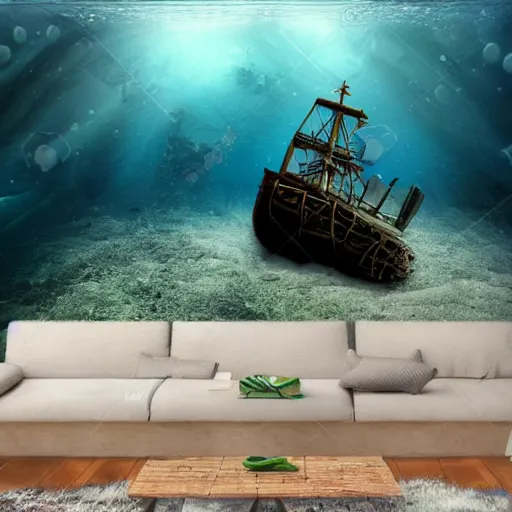 Image similar to underwater view of a shipwreck realistic