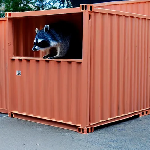 Prompt: raccoon shipping container,