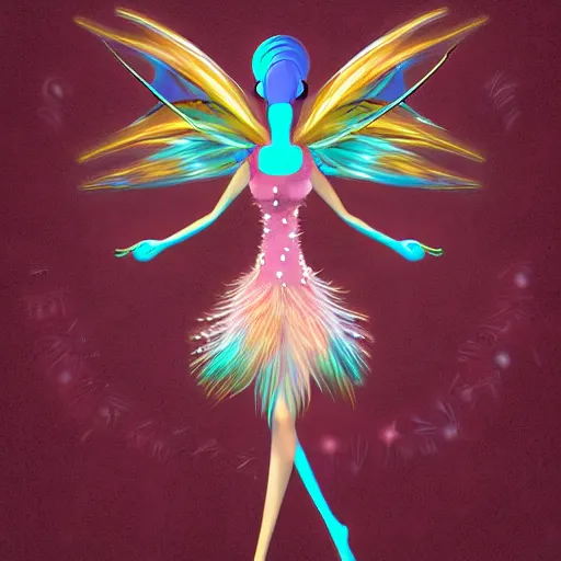 Image similar to molecular ostrich fairy, digital art