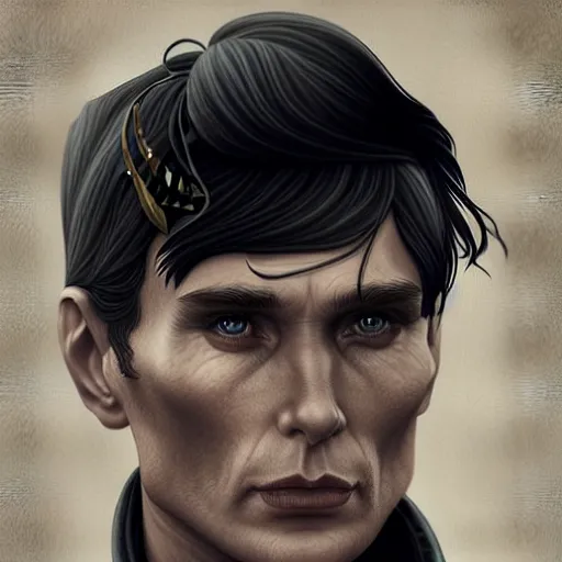 Prompt: a portrait of cillian murphy as tommy shelby in atlantis, highly detailed, realistic face, digital art, epic, fantasy, in the style of artgerm, sharp, artstation