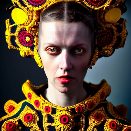 Prompt: Vibrant aesthetic Caravaggio style full body Photography of Highly detailed beautiful Woman with 1000 years detailed face and wearing detailed Ukrainian folk costume designed by Taras Shevchenko also wearing highly detailed retrofuturistic sci-fi Neural interface designed by Josan Gonzalez. Many details In style of Josan Gonzalez and Mike Winkelmann and andgreg rutkowski and alphonse muchaand and Caspar David Friedrich and Stephen Hickman and James Gurney and Hiromasa Ogura. Rendered in Blender and Octane Render volumetric natural light