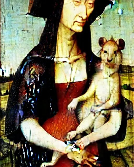 Image similar to Lady with an Ermine by Leonardo painting by Hieronymus Bosch