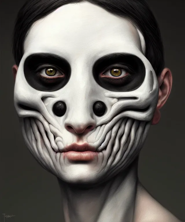 Image similar to white man with black fabric half mask, highly detailed face!!!, true anatomy!, extremely detailed!, digital painting, unreal engine 5, art by tom bagshaw