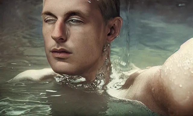 Image similar to full shot of a man made of water, photorealistic, cinematic lighting, 8 k, extremely detailed photograph by jamie baldridge
