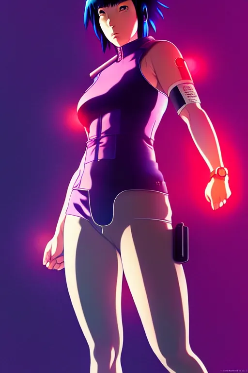 Image similar to a fullbody portrait of motoko kusanagi the major ghost in the shell : : stand alone complex, under repairs, maintenance : : by ilya kuvshinov, rossdraws, artgerm, sola digital arts, anti aliasing, raytracing : :