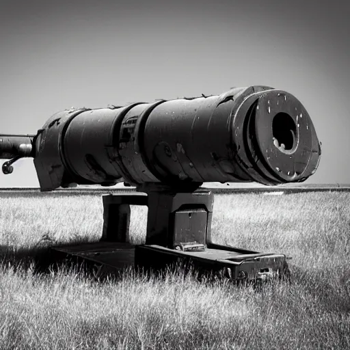Prompt: abandoned orbital defence cannon, lomo