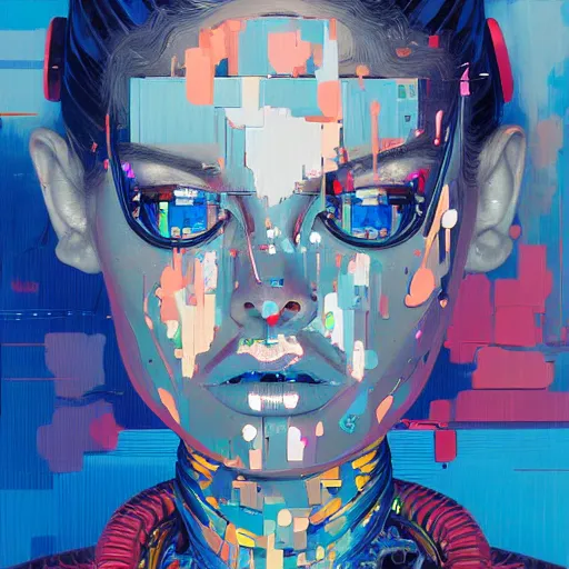 Image similar to palette knife glitch artwork of a cybernetic princess, sharp focus, by james jean, by rossdraws, frank franzzeta, sakimichan, mcbess, rutkowski