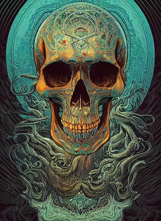 Prompt: a mystic esoteric skull from the past, digital art by Dan Mumford and Peter Mohrbacher, highly detailed, in the style of Soviet realism