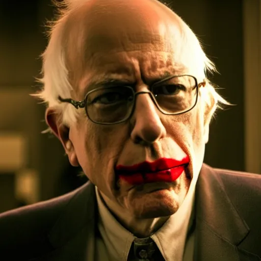 Prompt: stunning awe inspiring ( ( ( bernie sanders ) ) ) playing the joker movie still 8 k hdr atmospheric lighting