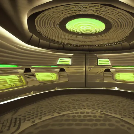 Image similar to interior of an alien spaceship, photorealistic, render,
