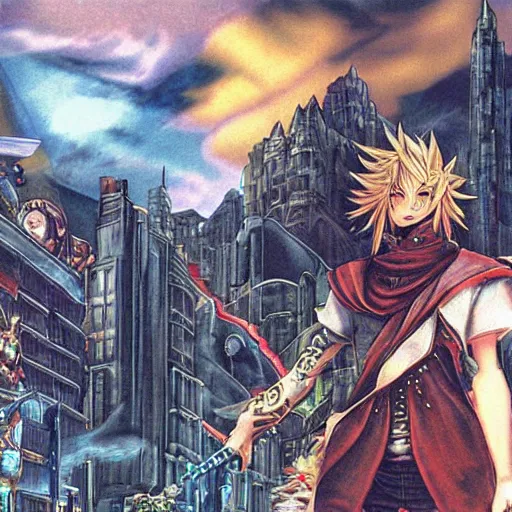 Image similar to genesis rhapsodos walking on city street, final fantasy