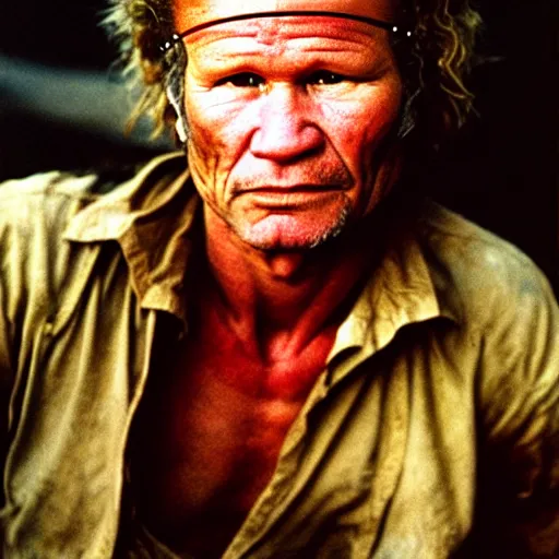 Image similar to uhd photorealisitc candid photo of john savage dressed as a savage. photo by annie leibowitz and steve mccurry