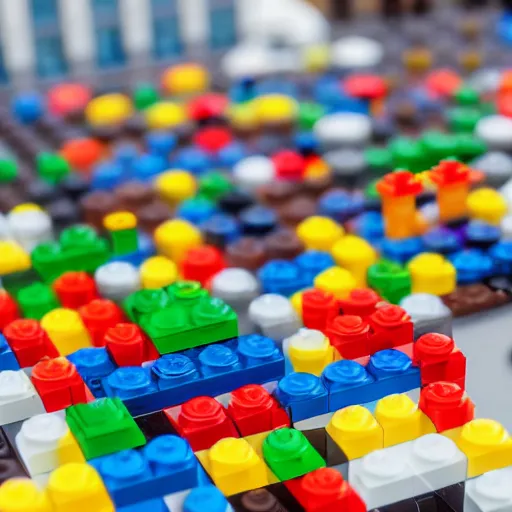 Image similar to mini lego in the city, photorealistic, highly detailed, sharp focus, vivid, symmetrical, random, convoluted, mind - blowing, creative, fully functional, physics defying, amazing, cool, atmospheric