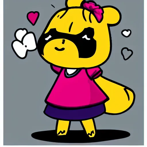 Image similar to a digital drawing of Isabelle from Animal Crossing in a style of emo/scene drawing, low quality, trending on artstation