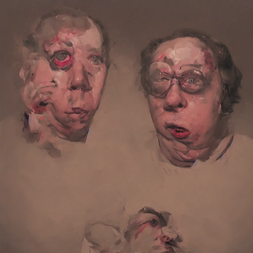 Image similar to oil painting by christian rex van minnen portrait of todd solondz, extremely bizarre disturbing, intense chiaroscuro lighting perfect composition masterpiece intense emotion