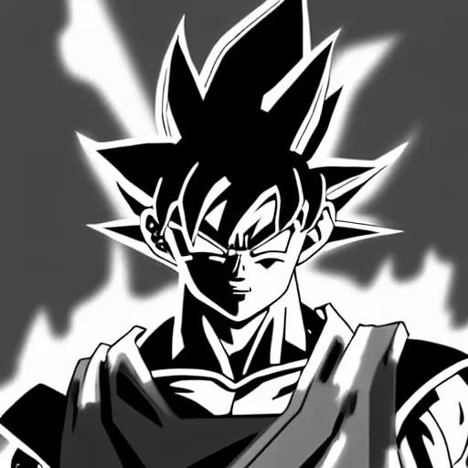 Image similar to Goku Warhammer 40k portrait, Black & White Art, fire, white background, sketch, Digital 2D, Character Design, in style Yasmine Putri