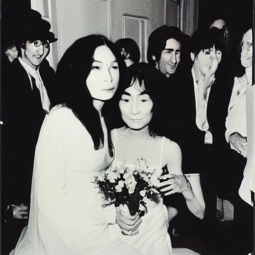 Image similar to john lennon and yoko ono wedding, polaroid photo, perfect photo, photo pinterest