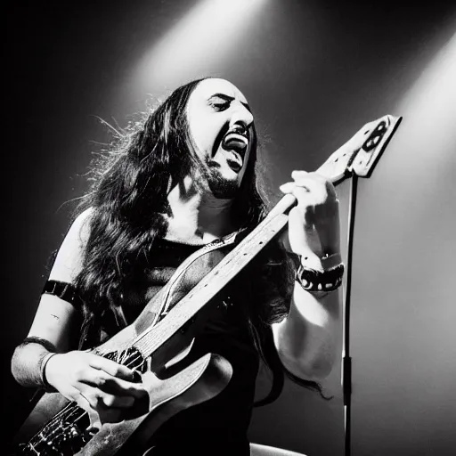 Prompt: black and white photographic portrait of daron malakian singing