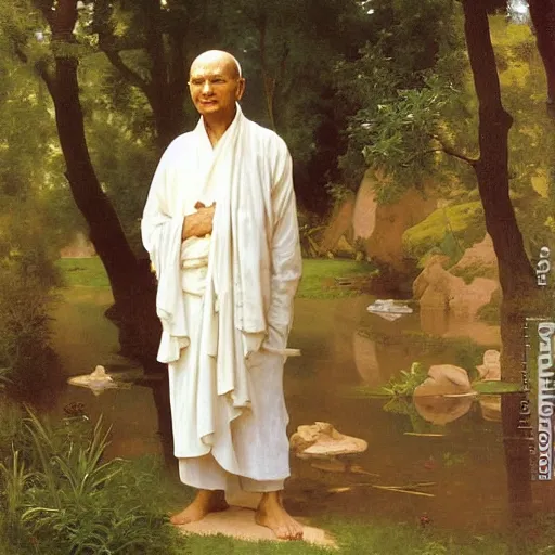 Image similar to an oil painting of Nisargadatta Maharaj, by Bouguereau, highly detailed and intricate, surrounded by nature