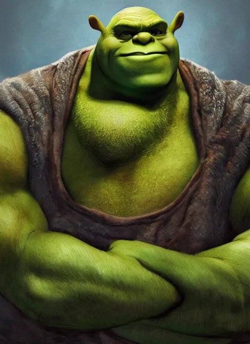 Prompt: portrait of shrek as hulk, naturel, hyper detailed, digital art, trending in artstation, cinematic lighting, studio quality, smooth render, unreal engine 5 rendered, octane rendered, art style by klimt and nixeu and ian sprigger and wlop and krenz cushart.