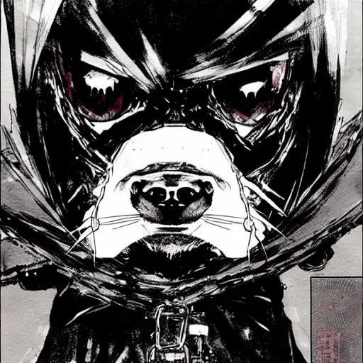Image similar to A small dog looking sinister, by Tsutomu Nihei, highly detailed