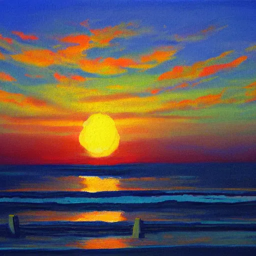 Prompt: sunset at the beach, painted by eizin suzuki