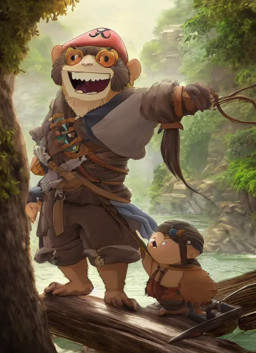 Prompt: studio ghibli pathfinder 2 and illustration of pirate monkey, pirate themed, character portrait, unreal engine, hyper realism, realistic shading, cinematic composition, realistic render, octane render, detailed textures, photorealistic, wide shot