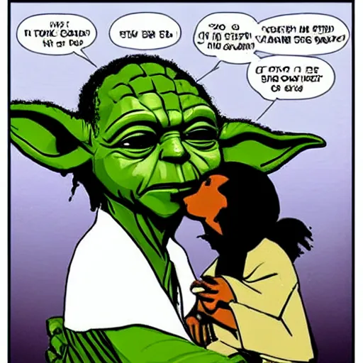 Prompt: Yoda kissing Obama