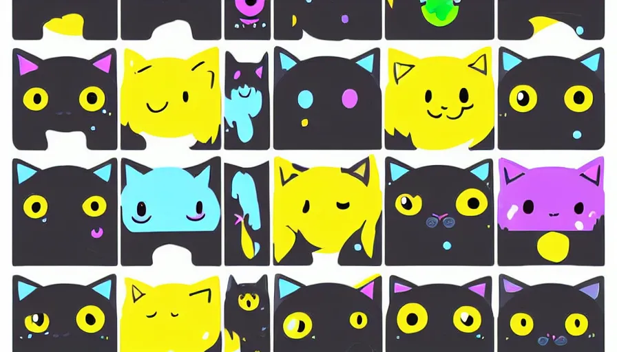 Image similar to a digital art portrait of black slime cat character design from slime rancher, cute black liquid ink cat with yellow eyes character sheet, 4 k, cartoon art, stickers illustrations, beautiful avatar pictures
