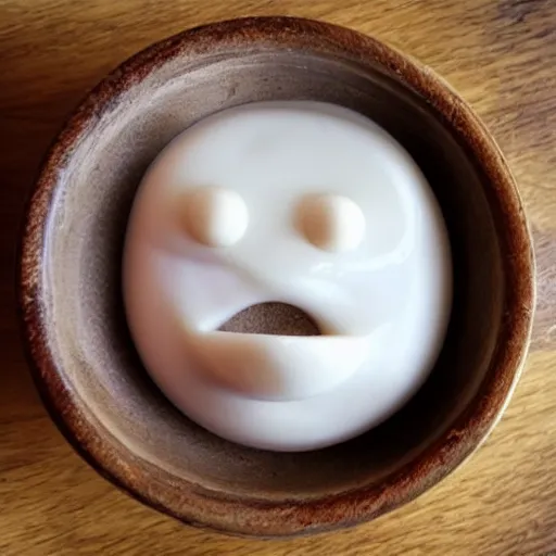 Prompt: a yogurt with a face