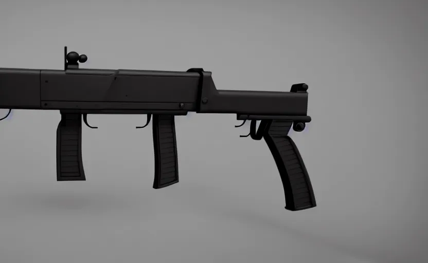 Image similar to modern submachine gun, design concept art, minimalist, studio lighting, 3d render, octane render