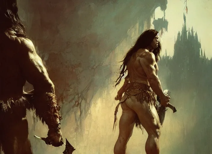 Image similar to conan the barbarian, intricate, elegant, highly detailed, vivid colors, john park, frazetta, sparth, ruan jia, jeffrey catherine jones