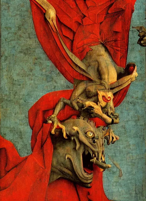 Image similar to red devil Gargoyle, Medieval painting by Jan van Eyck, Hieronymus Bosch, Florence