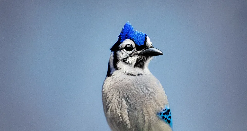 Image similar to Blue Jay, highly textured, blue backdrop, 4K image