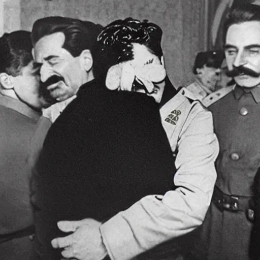 Prompt: stalin hugging telegram group admin