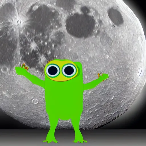 Image similar to pepe the frog walking on the moon ultra realistic