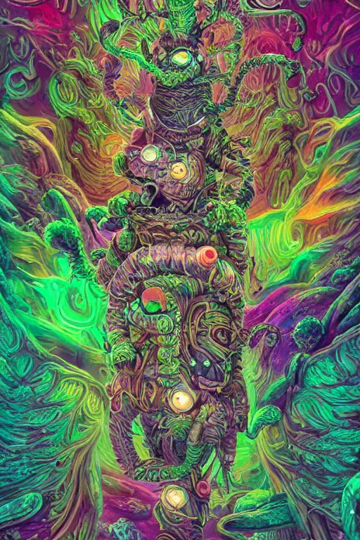 Image similar to creature sushi roots cactus elemental flush of force nature micro world fluo light deepdream a wild amazing steampunk baroque ancient alien creature, intricate detail, colorful digital painting radiating a glowing aura global illumination ray tracing