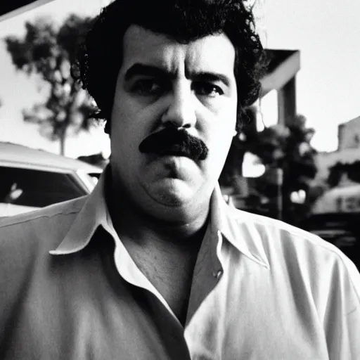 Image similar to pablo escobar as a metaverse drug dealer. cinestill - w 7 6 8