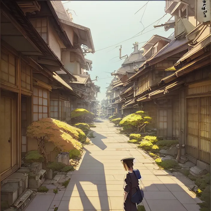 Image similar to empty tokyo neighborhood, spring, in the style of studio ghibli, j. c. leyendecker, greg rutkowski, artem