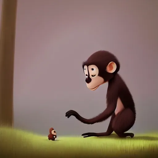 Image similar to goro fujita ilustration a baby monkey walking in the forest, painting by goro fujita, sharp focus, highly detailed, artstation