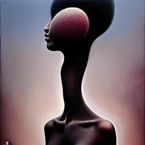Prompt: ultra realist soft painting of a single attractive alien female, black scales, very intricate details, artstyle Zdzisław Beksiński, award winning