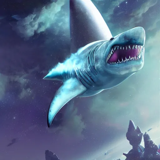 Image similar to megalodon in space , digital art , hyperdetailed , trending on artstation , CGSociety